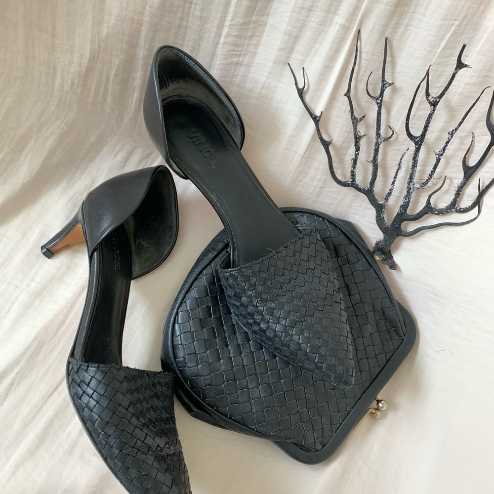 Vince woven leather D’Orsay pumps | kitten heel